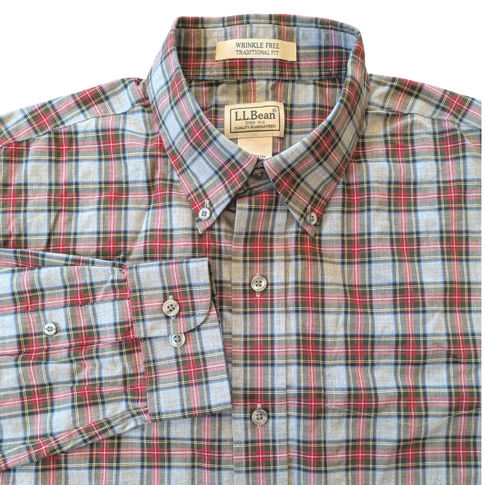 LL Bean Mens Wrinkle Free Kennebunk Sport Traditional Fit Plaid Button Down M